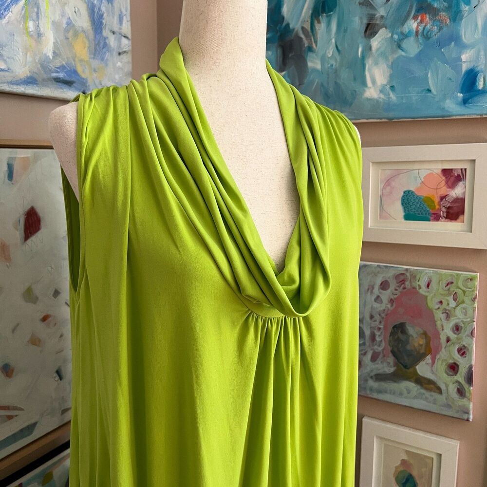 Y2K Express Lime Green Draped Sleeveless Cowl Neck Mini Dress Going Out Size L - Picture 2 of 11